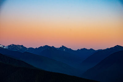 Scenic view of silhouette mountains against sky at sunset