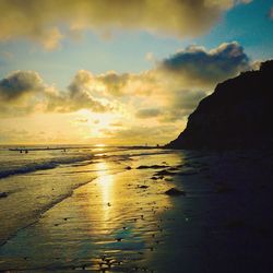 Scenic view of sea at sunset