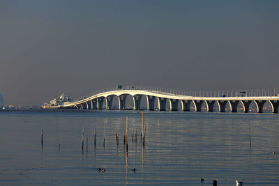 Bridge over river against clear sky