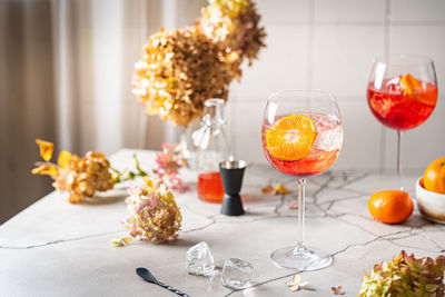 Close-up of christmas decorations on table