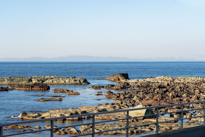 Scenic view of sea against clear sky