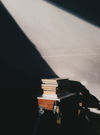 View of sunlight on books
