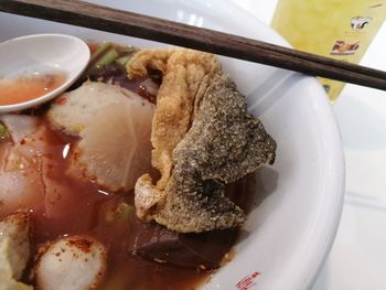 High angle view of food served in plate