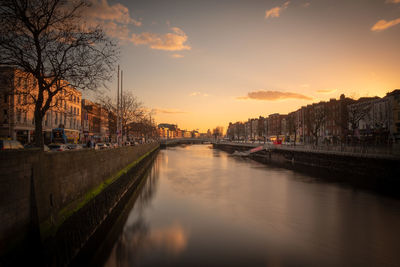 Scenic view of river against sky at sunset
