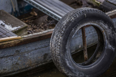 Close-up of abandoned tire