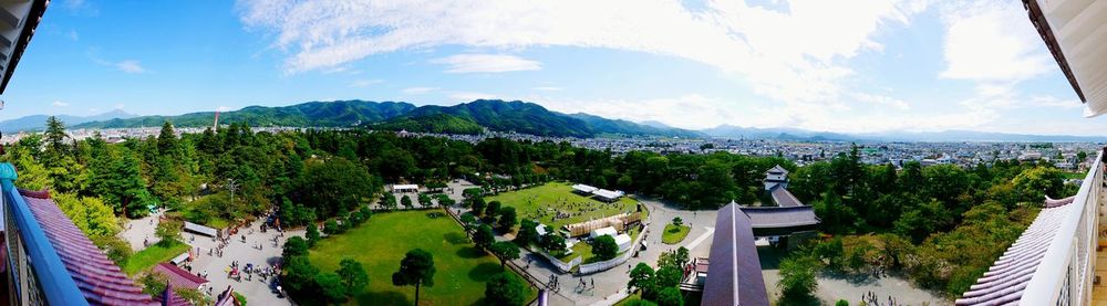 High angle view of townscape against sky