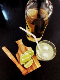 High angle view of drink on table