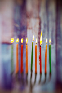Close-up of candles on birthday cake
