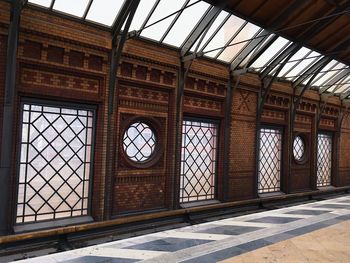 Interior of railroad station by building