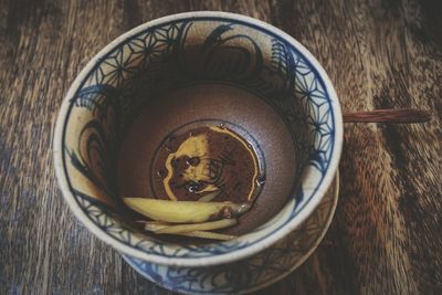 Close-up of empty tea cup on table