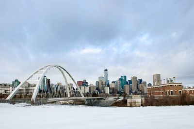 View of buildings in city during winter