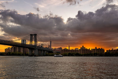 View of bridge over river against cloudy sky