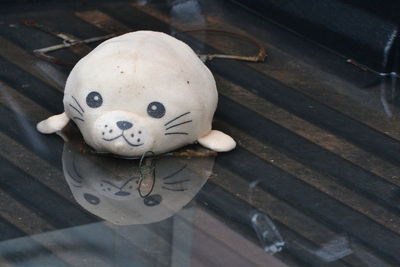 High angle view of stuffed toy on table