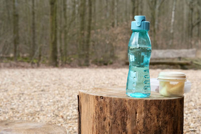 Close-up of drink in glass jar on table