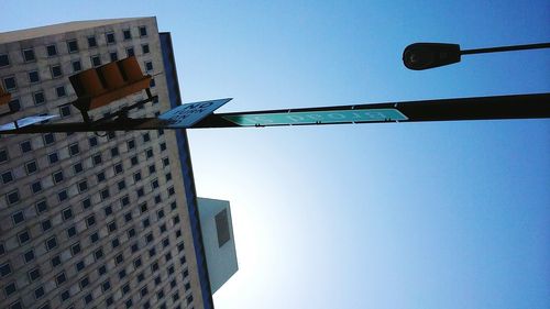 Low angle view of skyscraper against clear blue sky