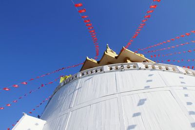 Low angle view of built structure against clear blue sky