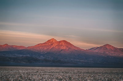 Scenic view of mountains during sunset