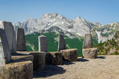 Scenic view of rocky mountains against sky