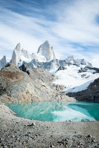 Scenic view of snowcapped mountains against sky