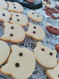 High angle view of cookies on table
