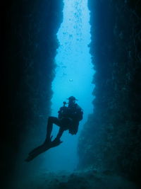 Low angle view of person scuba diving in sea