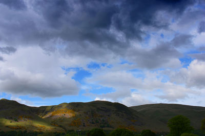 Scenic view of mountains against cloudy sky