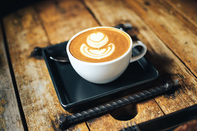 High angle view of coffee on table