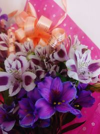 High angle view of pink flowers on table