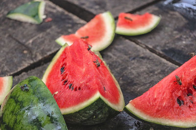 High angle view of fruits on table