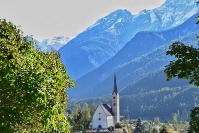 Scenic view of snowcapped mountains against sky