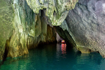 Scenic view of sea in cave