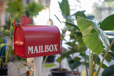 Close-up of red mailbox