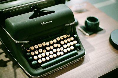 High angle view of computer keyboard on table