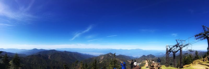 Panoramic view of mountains against blue sky