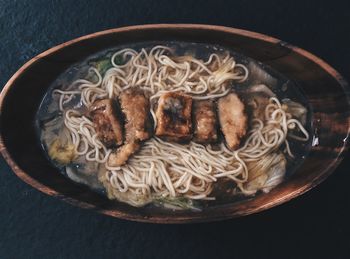 High angle view of food in bowl on table