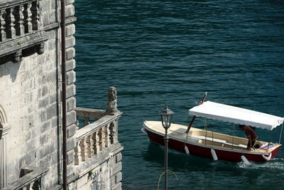 High angle view of tourboat in sea