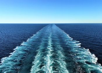 Scenic view of sea against clear blue sky