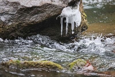 Close-up of water splashing on rocks