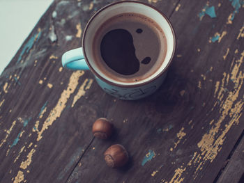 High angle view of coffee on table