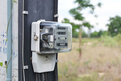 Close-up of telephone booth