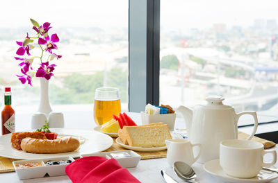 View of breakfast served on table