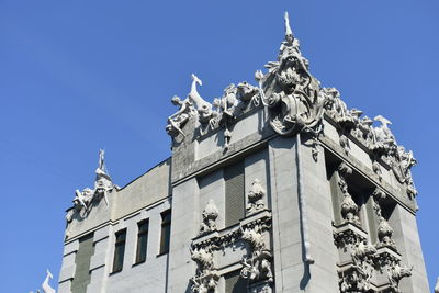 Low angle view of statue against building