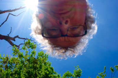 Low angle view of woman standing on tree
