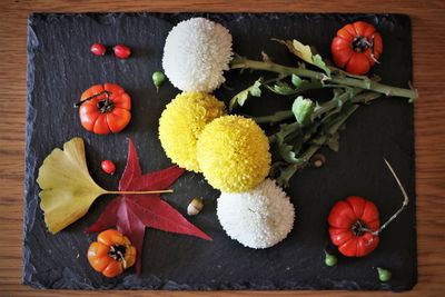 High angle view of fruits on table