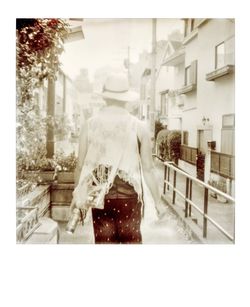 Digital composite image of man standing in city