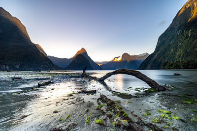 Scenic view of lake against sky during sunset