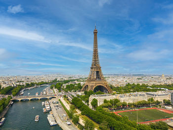 Eiffel tower or tour eiffel in an aerial view ijn paris, france