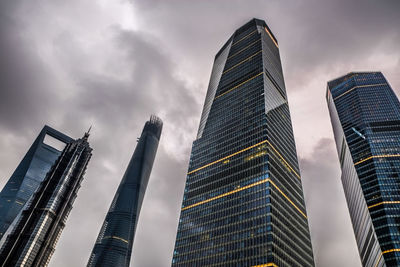 Low angle view of modern buildings against sky