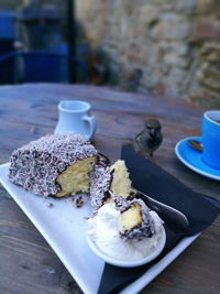 Close-up of dessert in plate on table