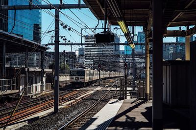 Railroad tracks against clear sky